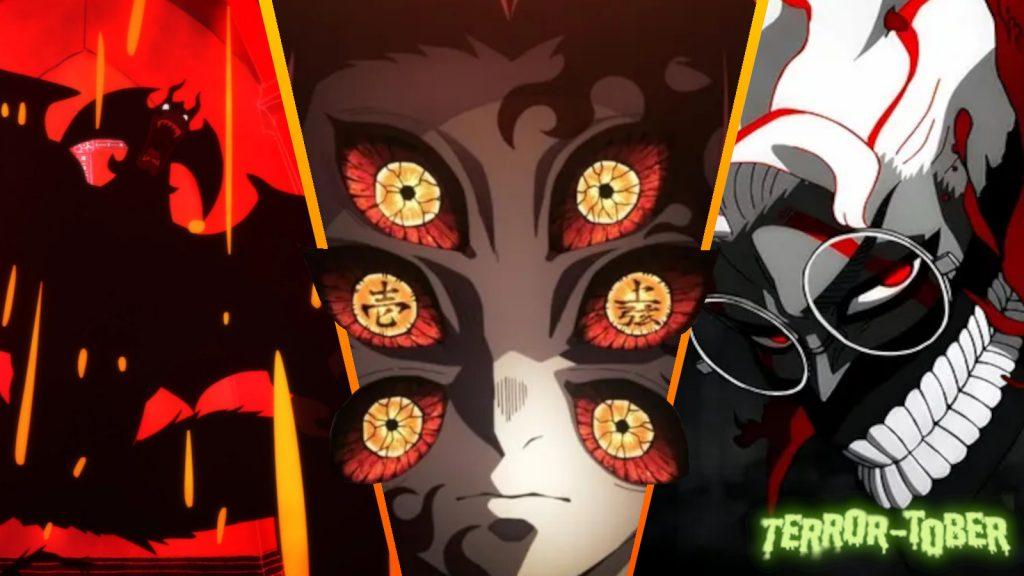 Three terrifying faces from hororr anime