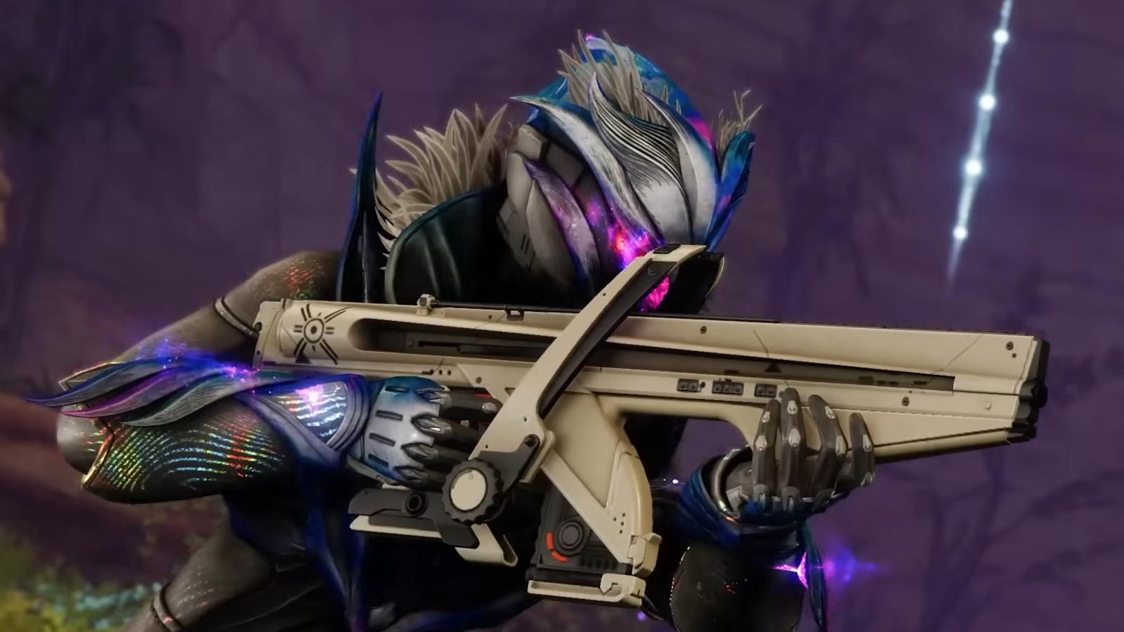 Destiny 2 auto rifle being held by a warlock.