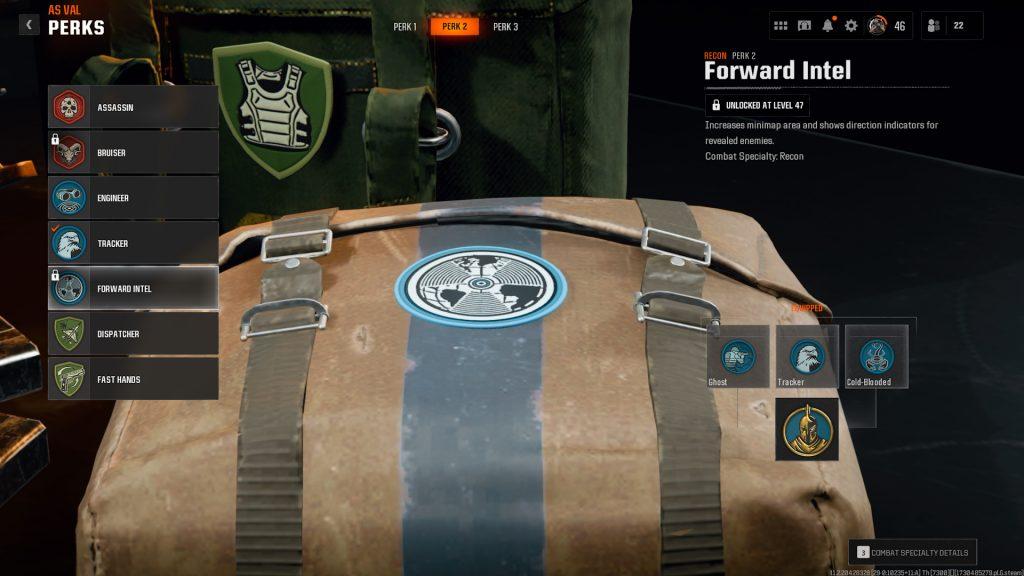 The Forward Intel perk on Black Ops 6's loadout menu.