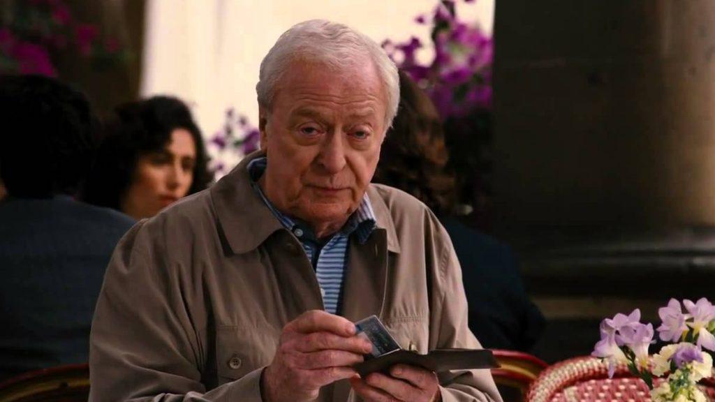 Michael Caine drinking coffee in The Dark Knight Rises.