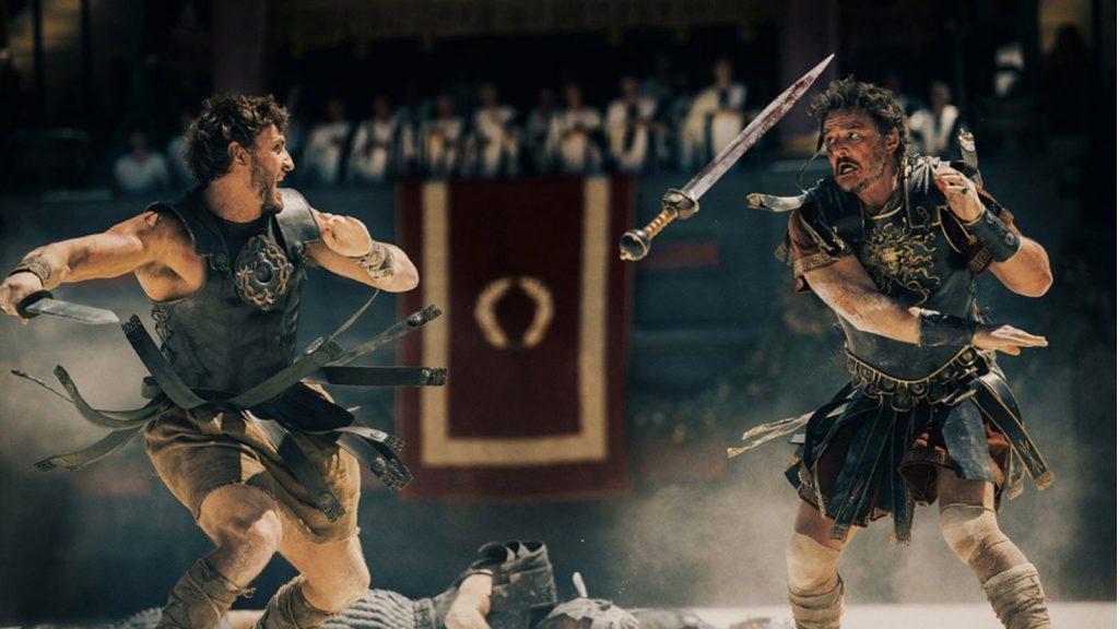 Paul Mescal and Pedro Pascal battle in Gladiator 2