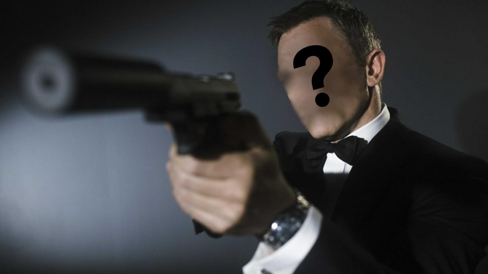 Daniel Craig as James Bond with his face blurred and a question mark