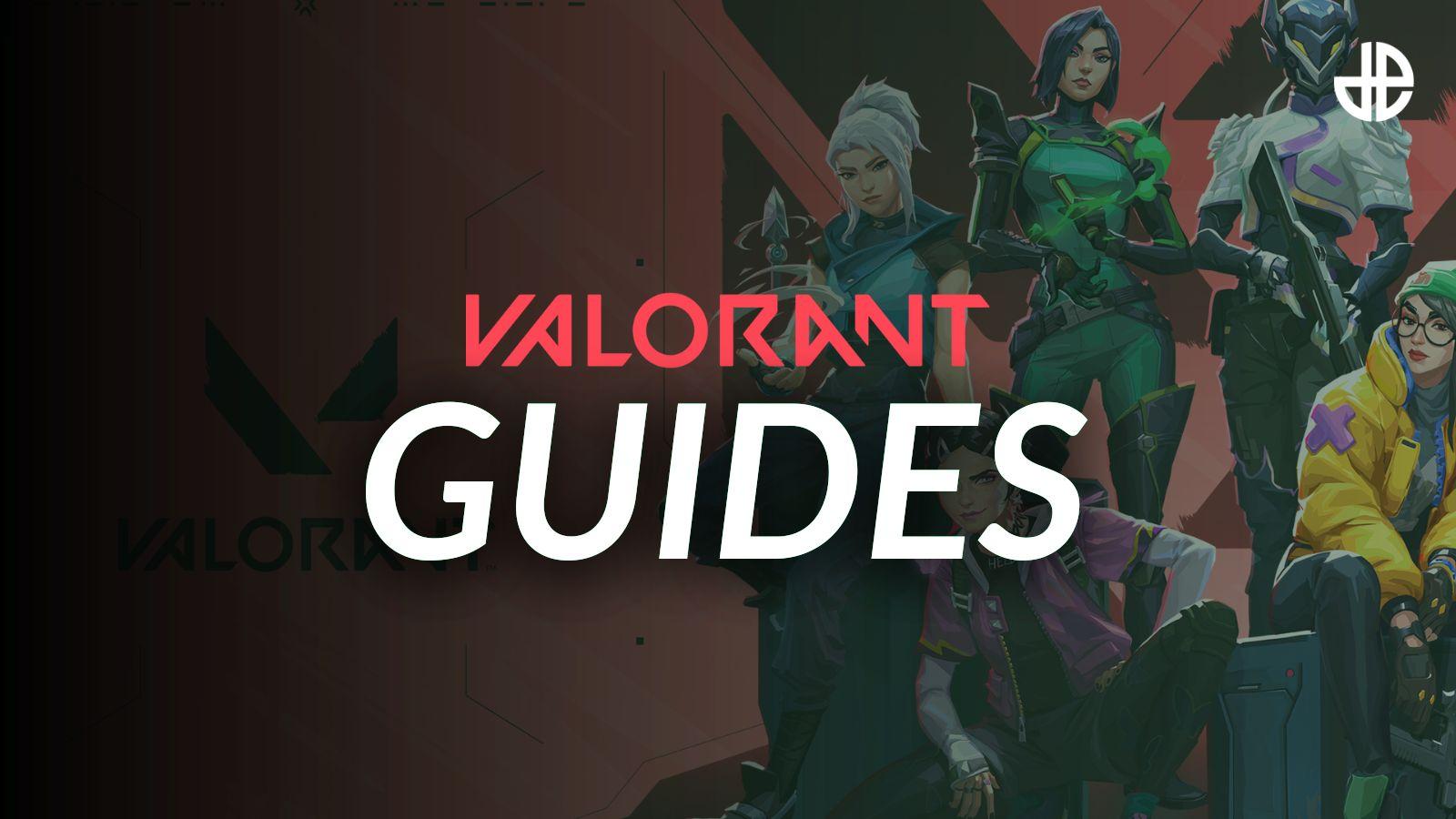 An image of Valorant agents, with the Valorant logo and the word "Guides."