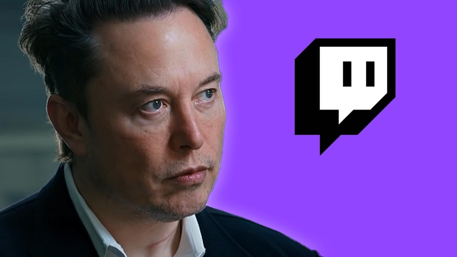 Elon Musk looking at Twitch logo