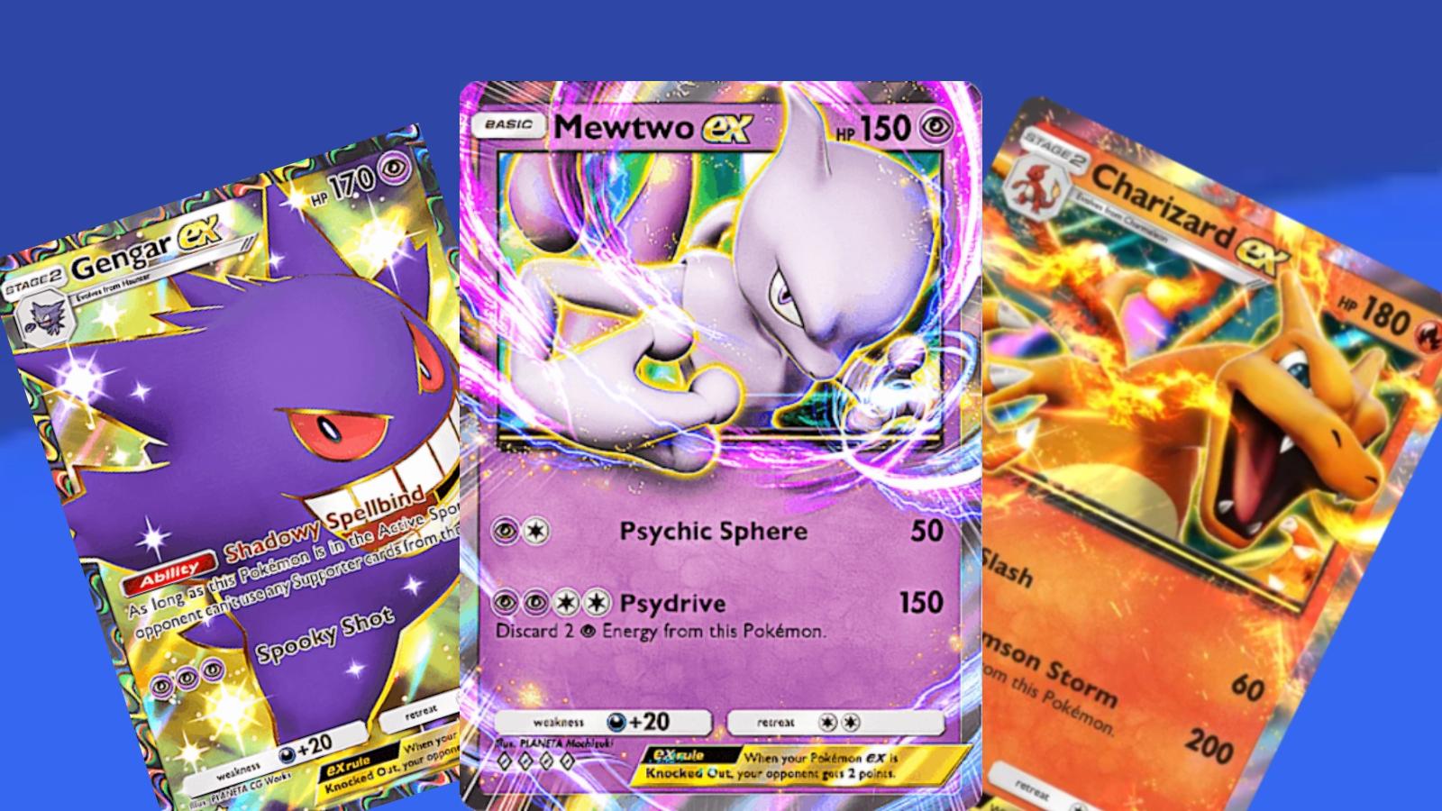 Pokemon TCG Pocket Mewtwo EX, Gengar EX, and Charizard EX