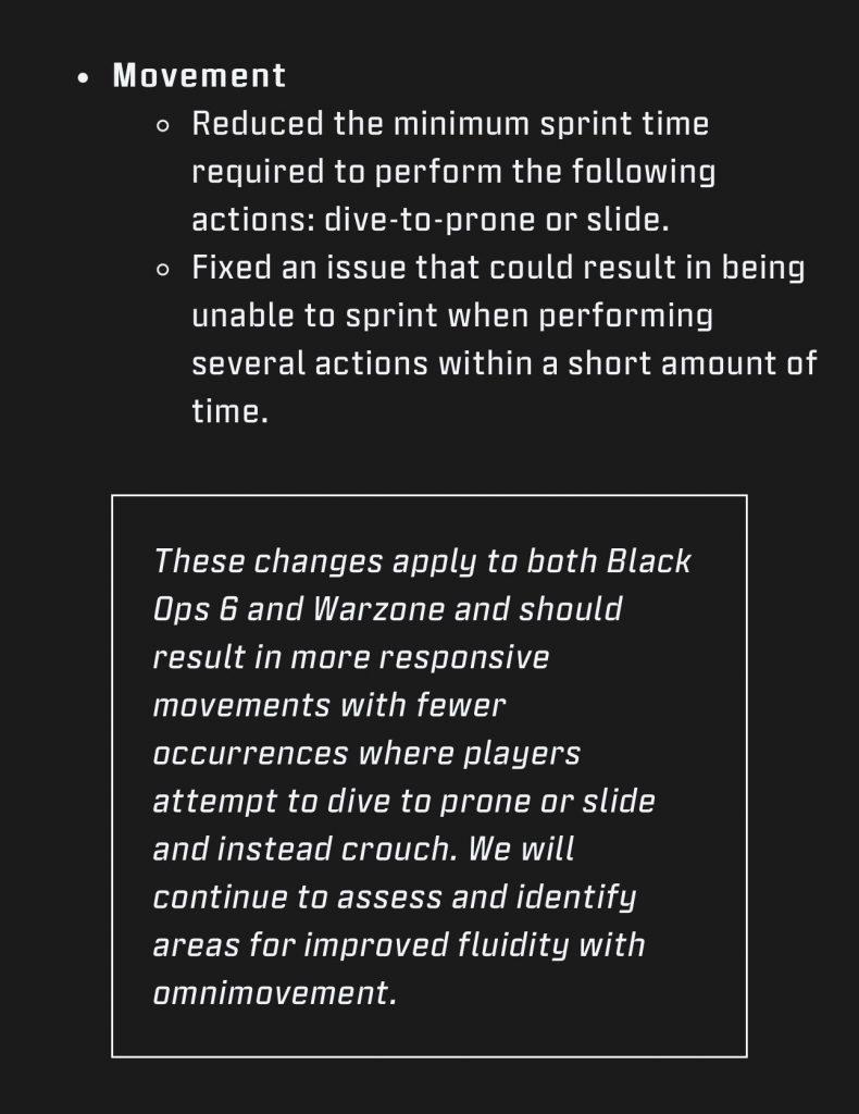 Black Ops 6 and Warzone movement updates November 20 2024