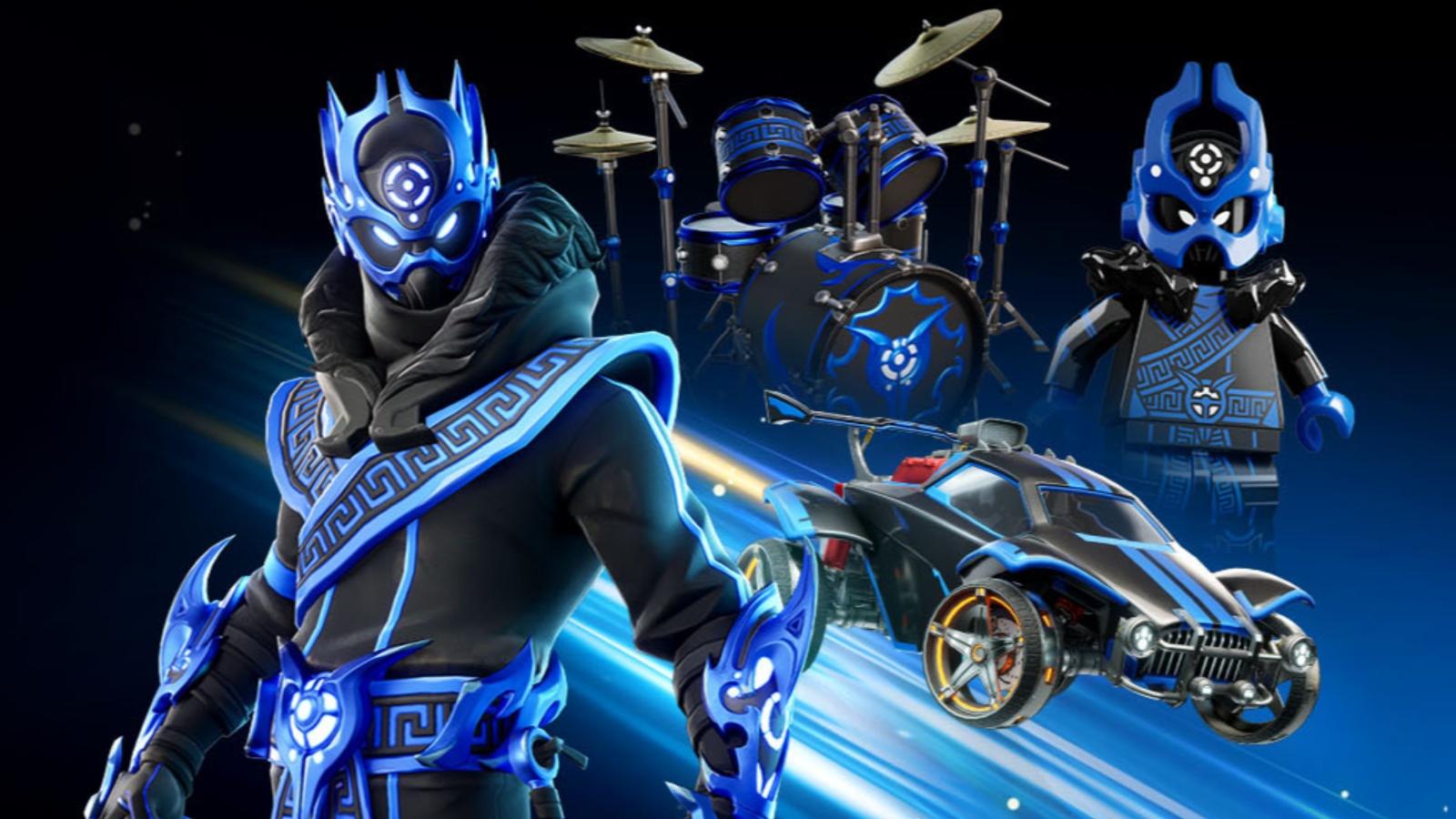 A screenshot featuring all cosmetics in the Cobalt Star bundle in Fortnite.