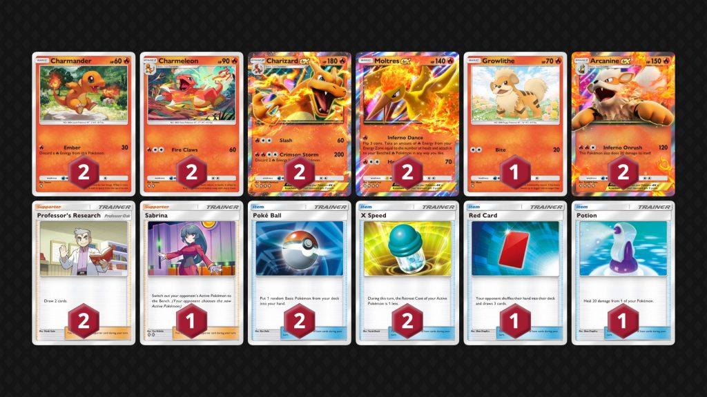 Pokemon TCG Pocket deck with Charizard, Arcanine and Moltres ex