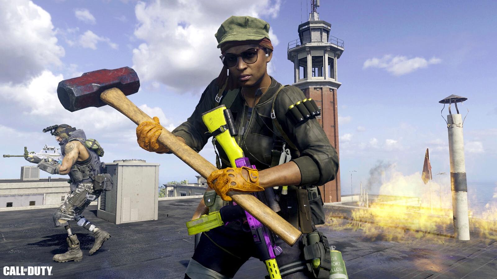 Call of Duty operator with sledgehammer on Verdansk