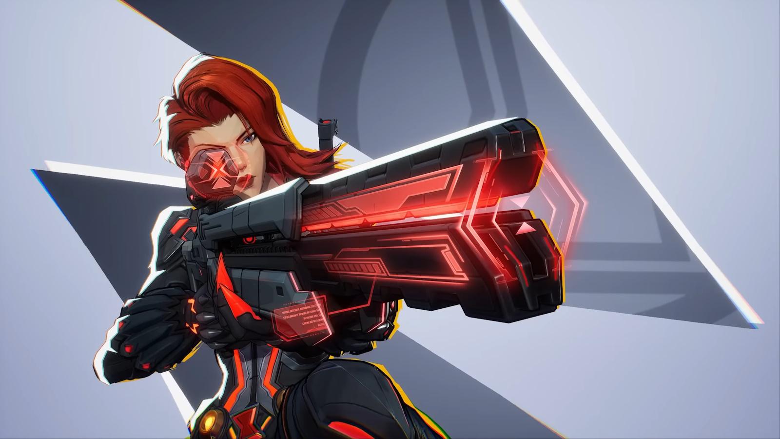 Black Widow holding a sniper rifle in Marvel Rivals.