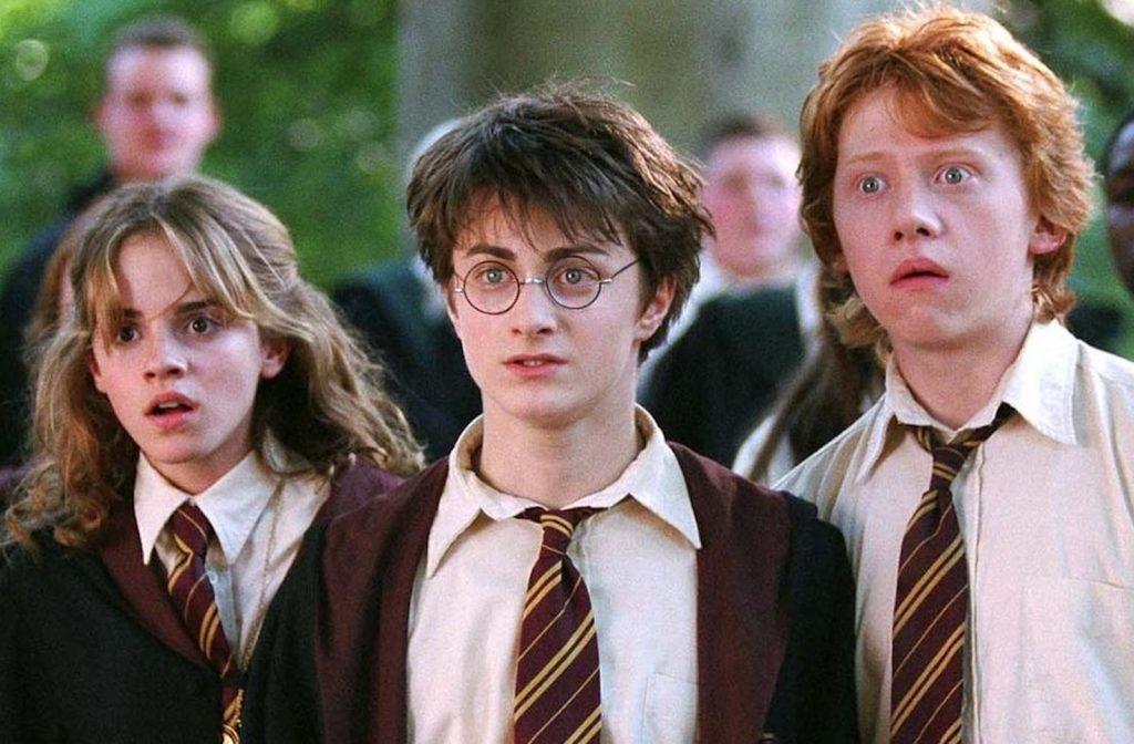 Daniel Radcliffe, Emma Watson, and Rupert Grint as Harry, Hermoine, and Ron in Harry Potter