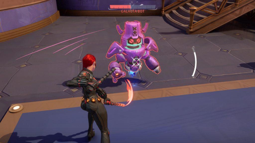 A screenshot featuring Black Widow using her baton in Marvel Rivals.