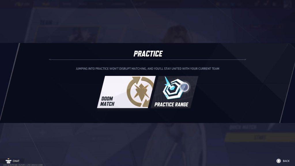 Marvel Rivals Practice Range menu screen