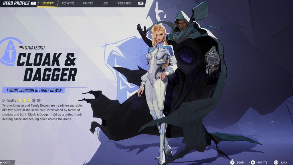 An image of Cloak & Dagger's hero screen in Marvel Rivals.