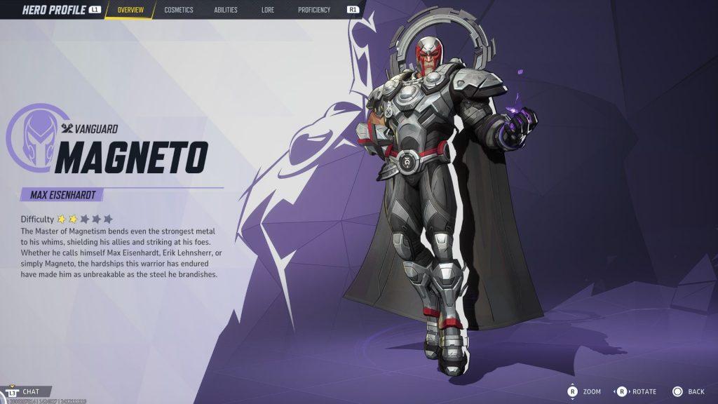 An image of Magneto's hero screen in Marvel Rivals.