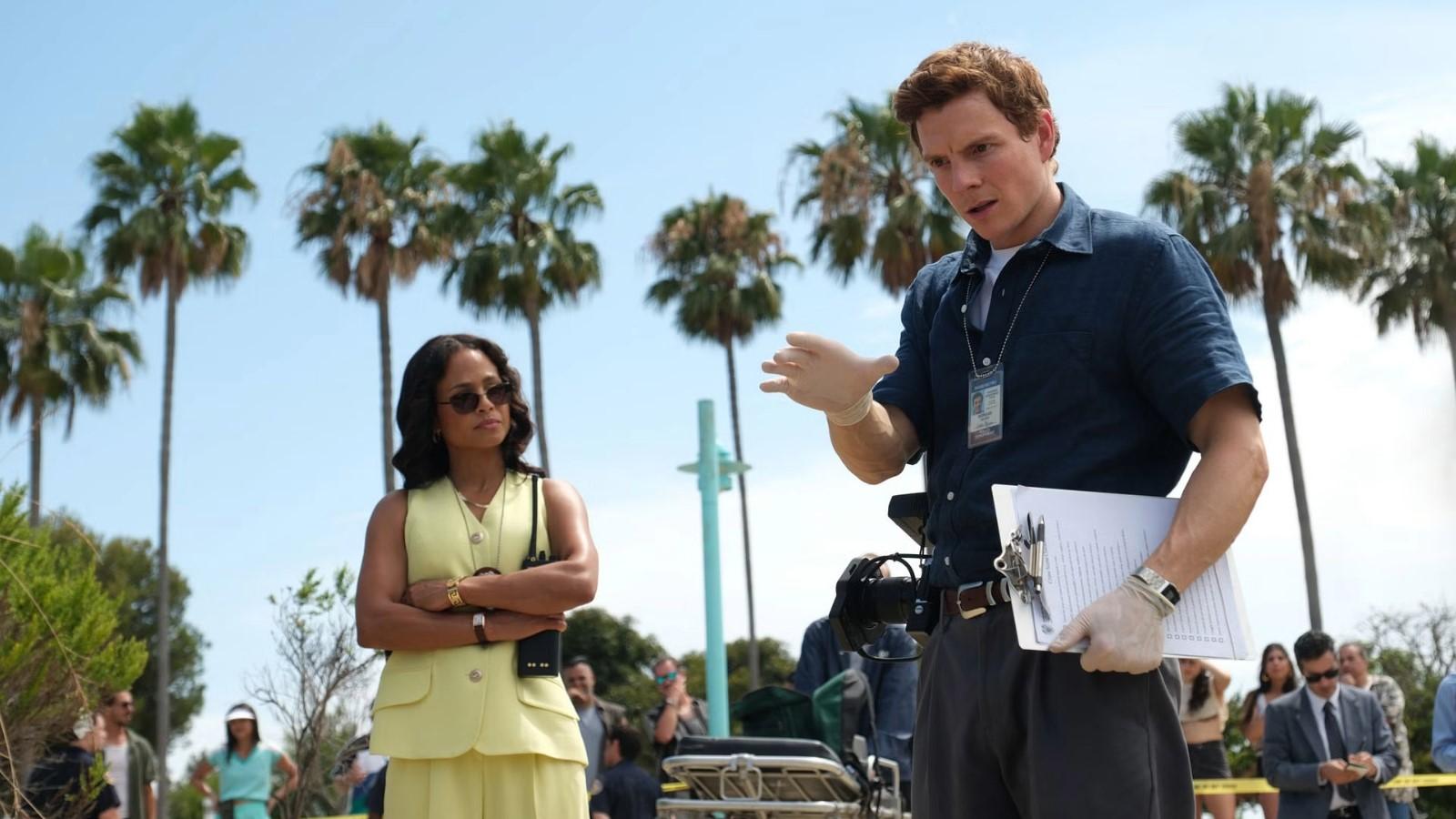 When is Dexter Original Sin out? Patrick Gibson as Dexter looking at a body