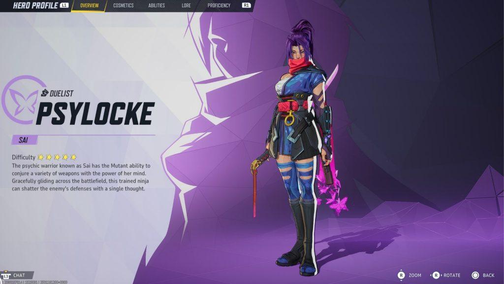 An image of Psylocke's hero screen in Marvel Rivals.