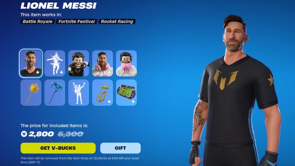 A screenshot featuring the Messi bundle in Fortnite.