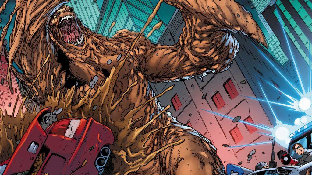 Clayface smashing a car in DC comics