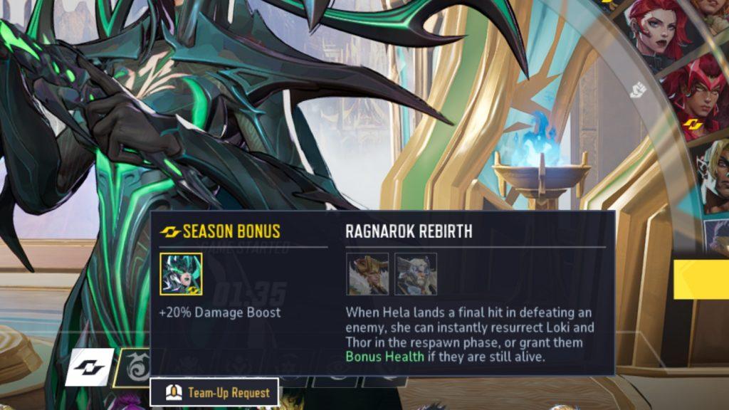 A screenshot featuring an example of a Seasonal Buff in Marvel Rivals.