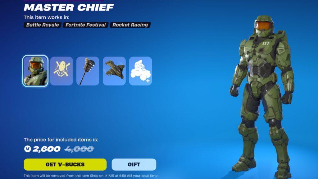 A screenshot featuring the Master Chief bundle in Fortnite.