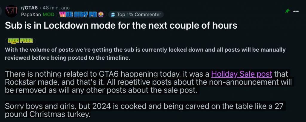 gta 6 subreddit has been locked down