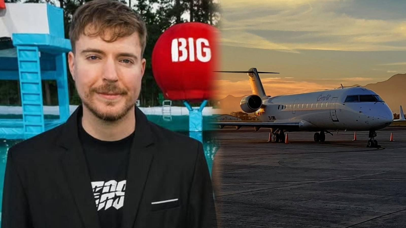 MrBeast next to a private jet