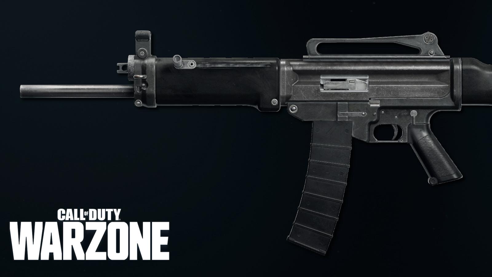 A side profile of the ASG-89 next to the Warzone logo.